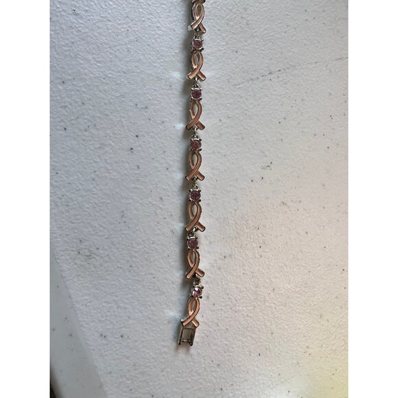 Avon Pink Breast Cancer Ribbon and Stones Bracelet with Fold Over Clasp - Picture 3 of 6